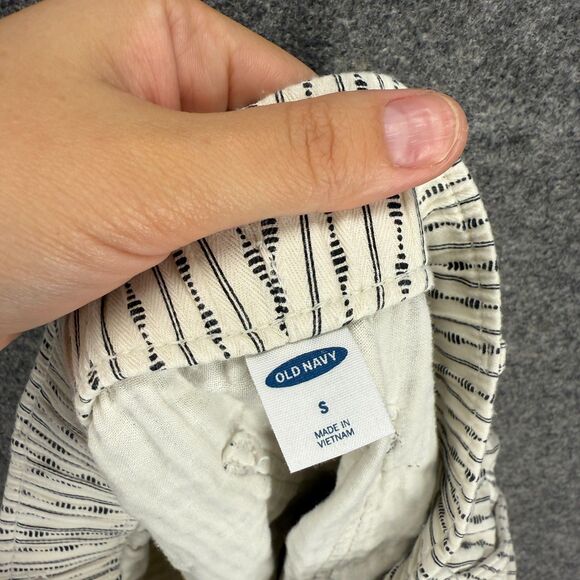 Old Navy Shorts Women S Small Beige Striped Mid Rise Drawstring Chino Cotton - Picture 4 of 6